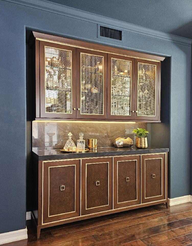 Black Walnut Burl & Gold Leaf Hutch
