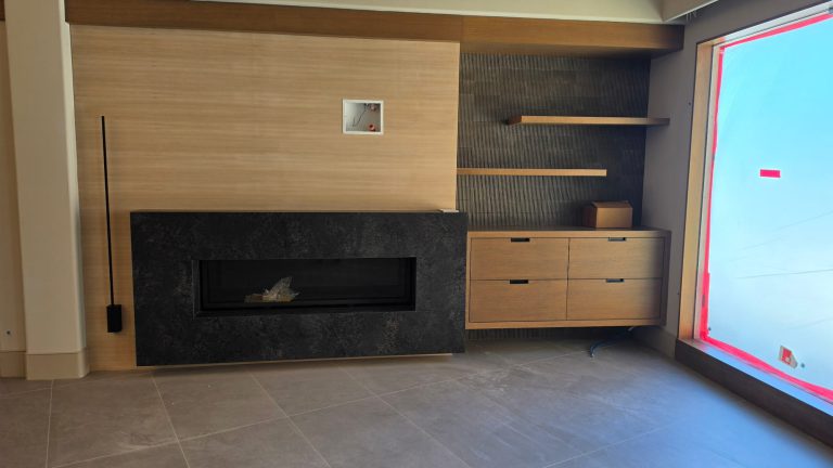 Bleached Black Walnut Fireplace & Entertainment Wall