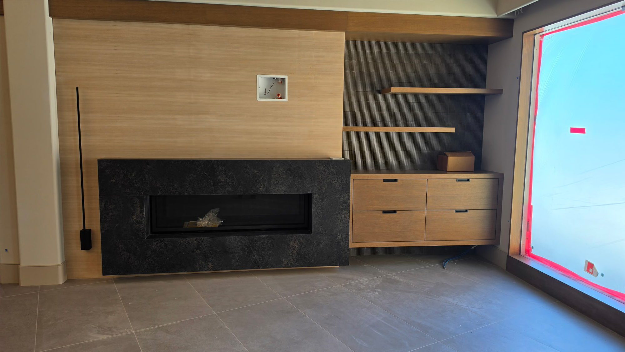 Bleached Black Walnut Fireplace & Entertainment Wall