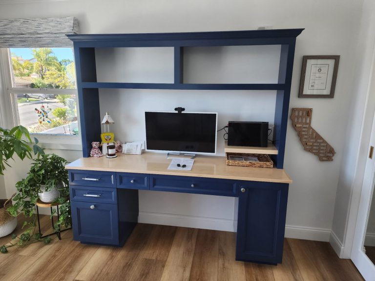 Navy Blue Desk with Hutch